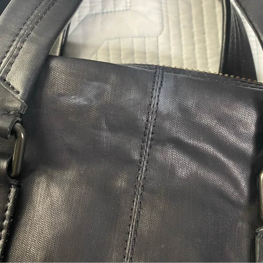 Frye Black Canvas And Leather Crossbody Travel Overnight Scout Bag